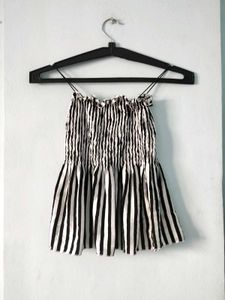 Striped Smocked mini strap Tube Top , 🖤🤍
