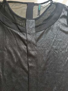 Chic Metallic Top with net on neck and sleeves