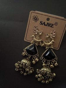 Elegant Gold  Jhumka Earrings with Black S