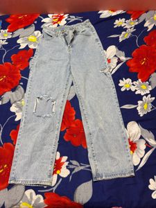 Distressed Light Wash Wide Leg Jeans