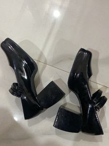 LEATHER MIX BLACK Mary Jane Heels
