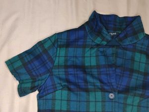 Blue &amp; Green Plaid Cropped Shirt
