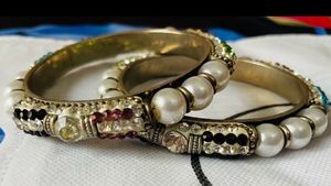 White Pearl And Sequin Heavy Bangles