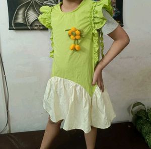 Cute Green &amp; Cream Ruffled Dress