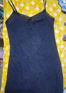 Blue Leopard Print Slip Dress