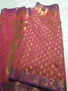 Beautiful Pink Saree with Golden Motifs