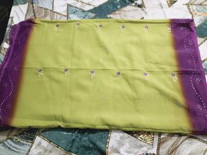 Elegant Lime Green &amp; Purple Saree
