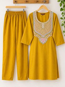 Embroidered Yellow Kurta Set