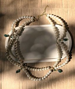 swirl Pearl Necklace with drop rama green beads