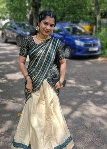 Elegant Green &amp; Gold Half Saree