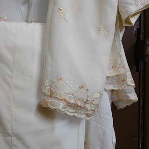 Cream Kurta Set with Pants &amp; Dupatta