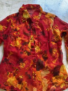 Vibrant  Red Stylish Chiffon Top For Ladies