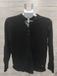 Men's Black Long Sleeve Henley Shirt