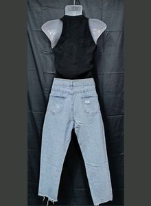 Ripped Light Wash Raw Hem Mom Jeans