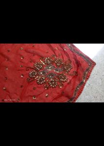 Rust Embroidered Saree