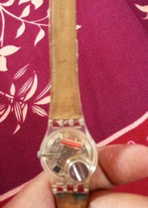 Swatch Original Red Transparent Back Women's Watch