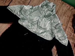 Stylish Silver &amp; Black Faux Fur Jacket