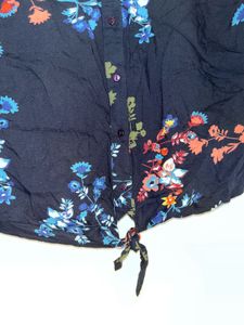 navy blue front tie up button top