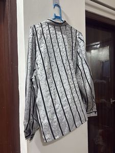 Striped &amp; Floral Print Button-Up Blouse