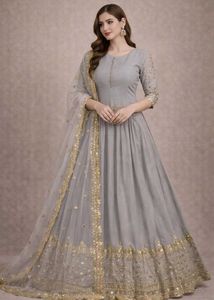 Elegant Grey Embroidered Kurta 3psSet