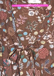 Brown Floral Tie-Front Top