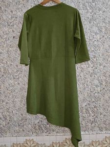 Olive Green Ruffle Detail Dress