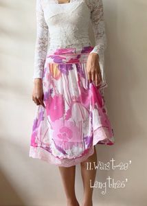 Floral Print Midi Skirt with Lace Trim