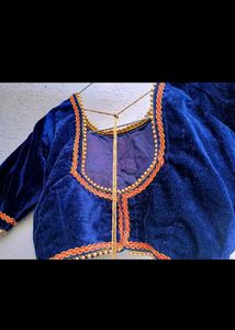 Navy Blue Velvet Lehenga with Peach Dupatta