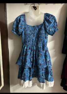 Blue Floral Ruffle Dress