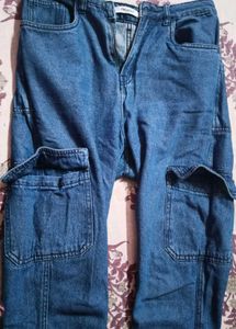 Trendy Blue Denim Cargo Pants