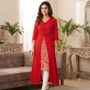 Beutiful Front Slit Printed Layered A-Line Kurti