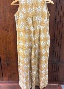 Yellow Leaf Print Sleeveless Jumpsuit