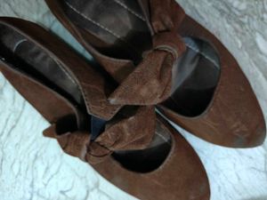 Brown Suede Ballet Flats with Bow Detail