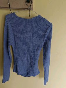 Textured Blue Long Sleeve Top