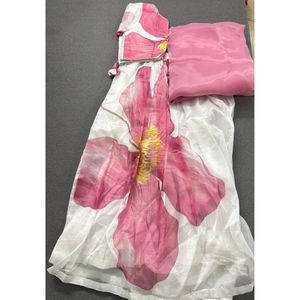 Organza Floral Print Lehenga Blouse And Dupatta