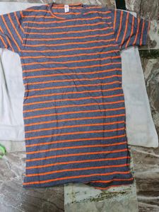 💖Gray and Orange Striped long T-Shirt💖