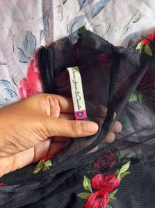 negotiable/Black Mesh Rose Embroidered Dress