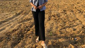 Flared Textured Black Pants