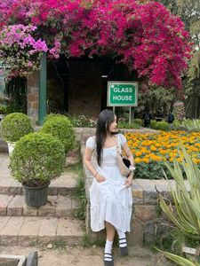 y2k White Puff Sleeve Midi Dress