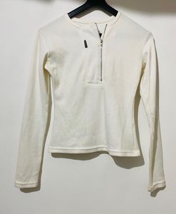 Cream Quarter Zip Long Sleeve Top