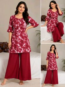 Stylish Red & White Tie-Dye Kurta Set