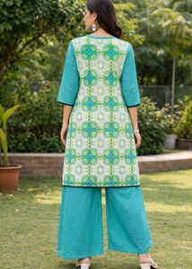 Teal Green Printed Kurta Set