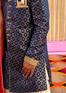 Men's Navy Brocade Shervani