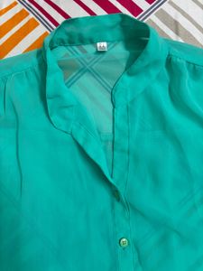 Chic Sheer Teal Button-Up Blouse