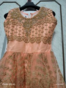 Peach Embellished Girls' Dress