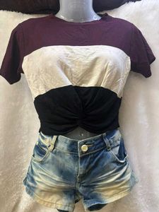 Stylish Color Block Crop Top