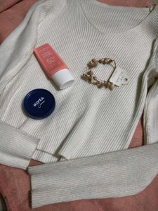 White Ribbed Knit Top
