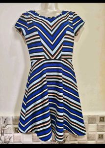Blue Striped Zip-Front Mini Dress