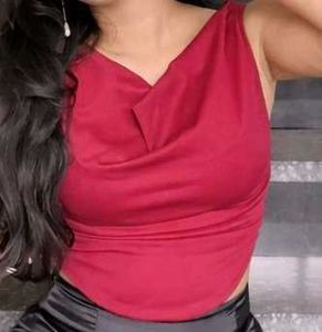 Chic Red Cowl Neck Sleeveless Top