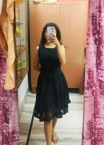 Black Lace Detail Fit And Flare Dress
